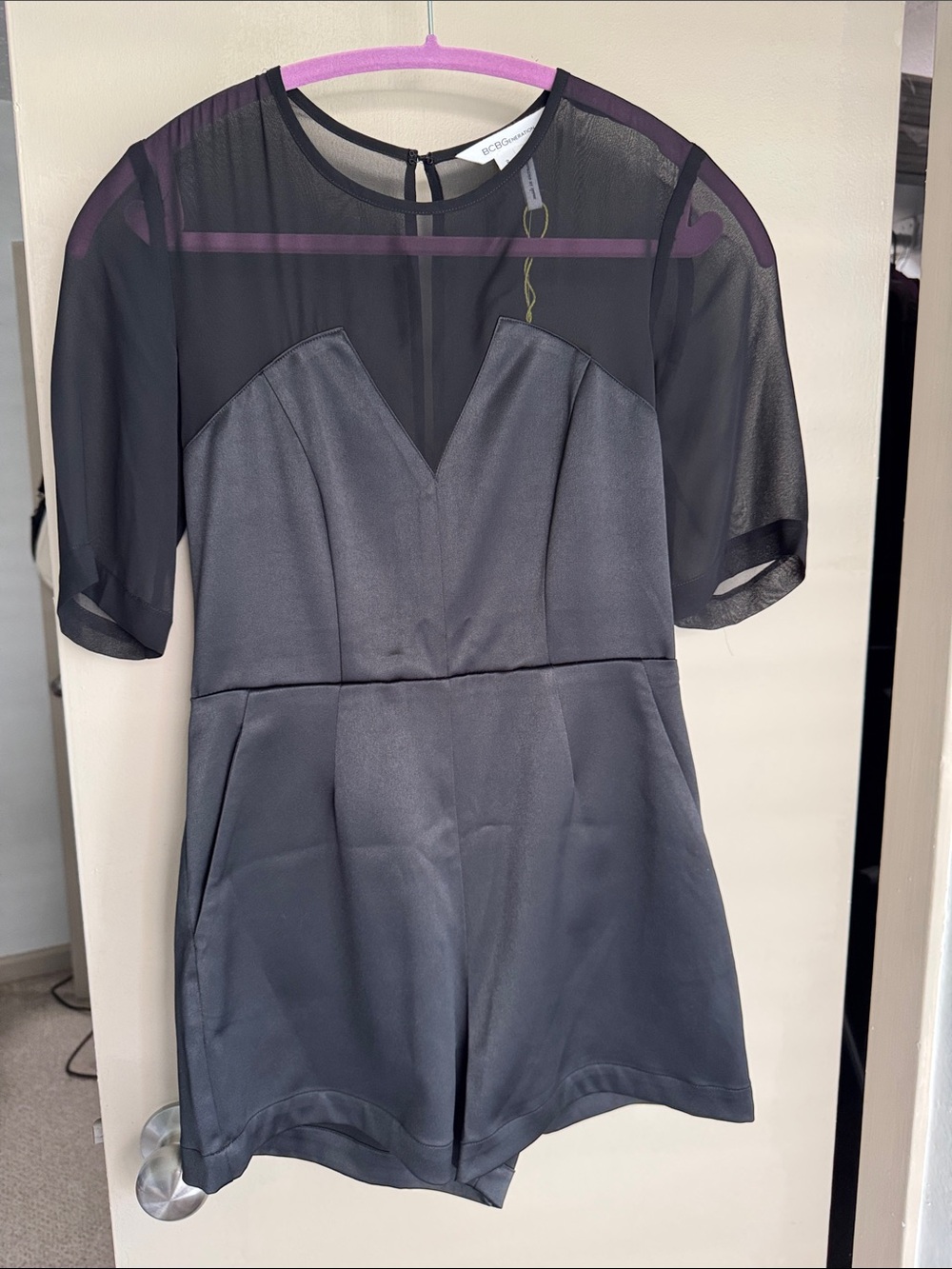 BCBG Chic Black Romper with Sheer top